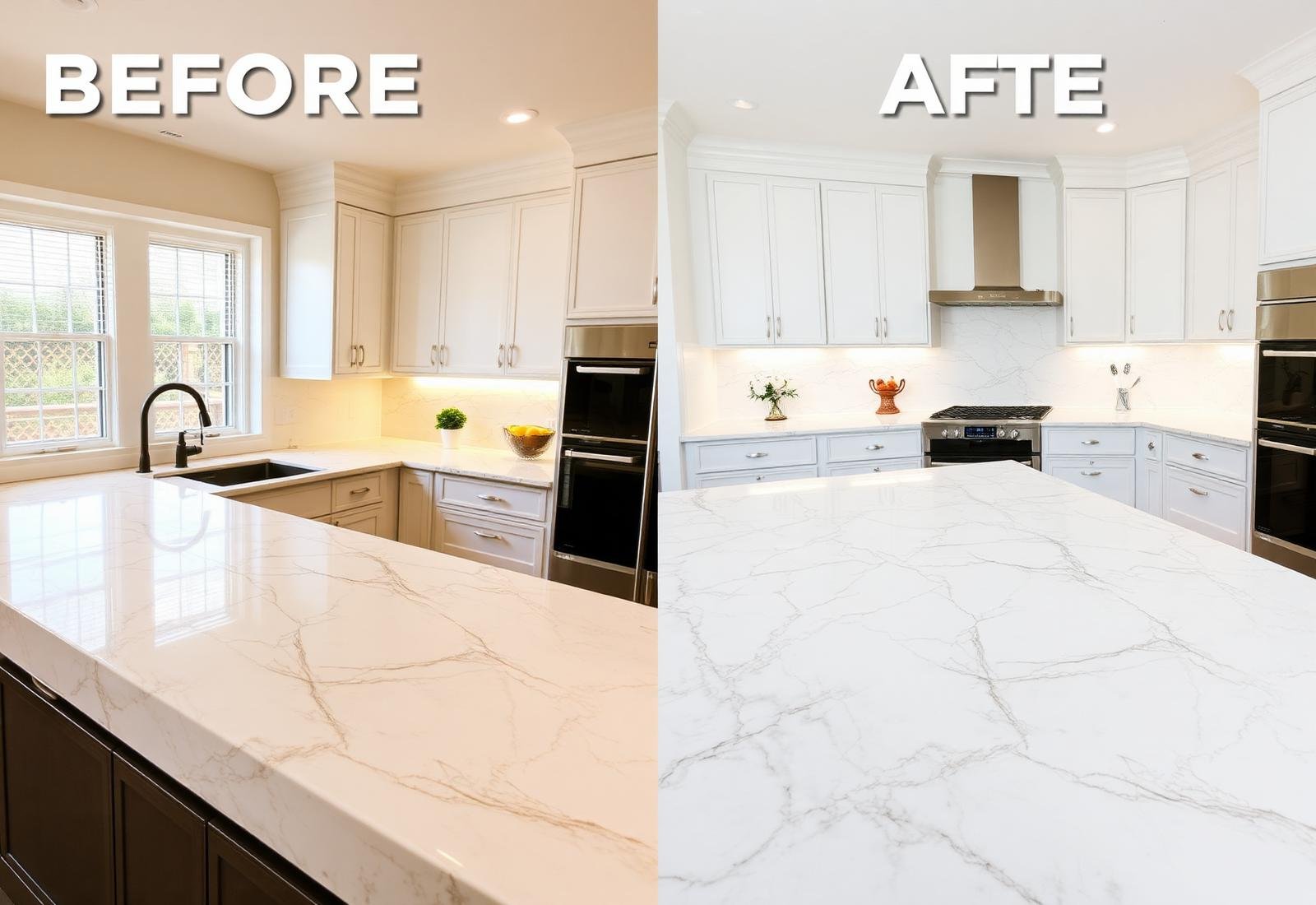 Marble benchtop restoration Melbourne before and after